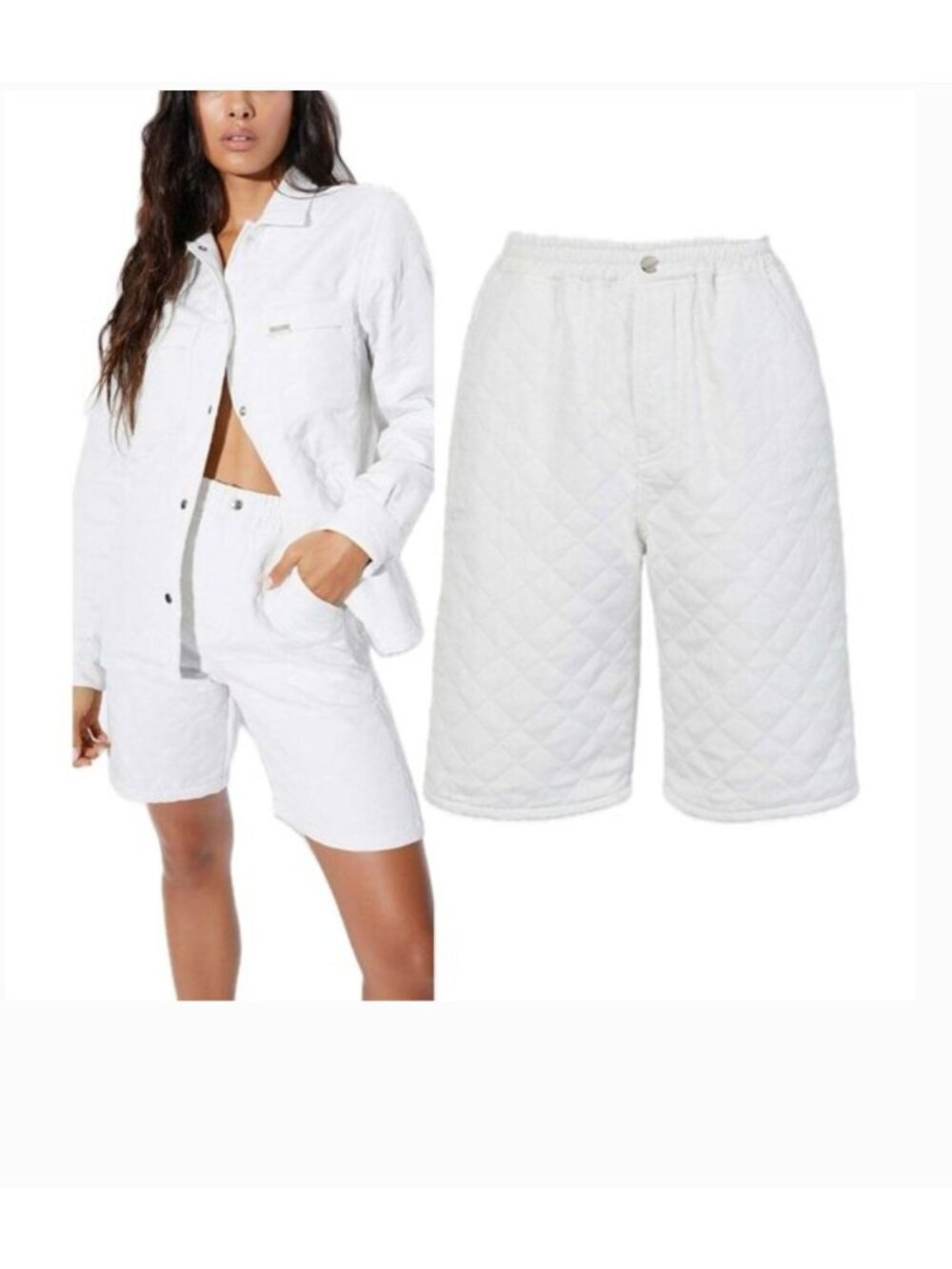 RTA Fani Quilted High-Rise Relaxed-Fit Bermuda Shorts (White)- NWT - Size S
